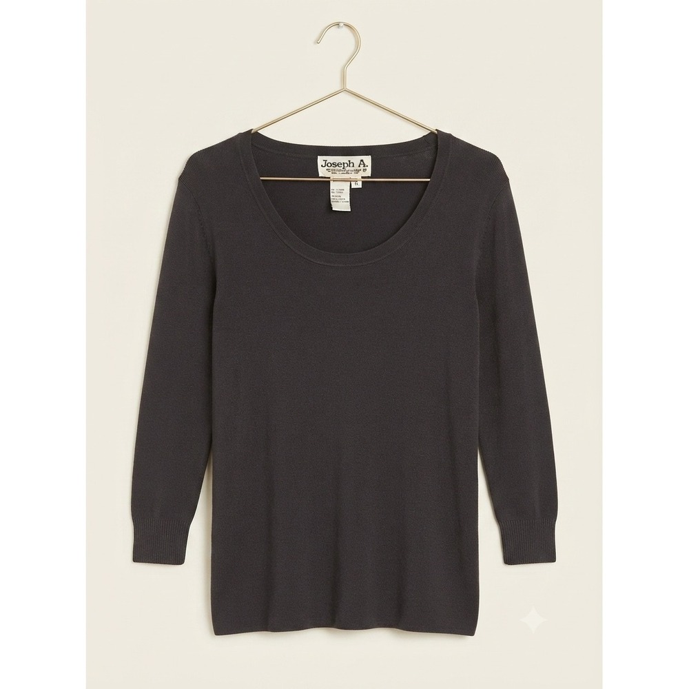 Joseph A. Knit Top Women M Charcoal Grey Scoop Neck 3/4 Sleeve Minimalist Basic